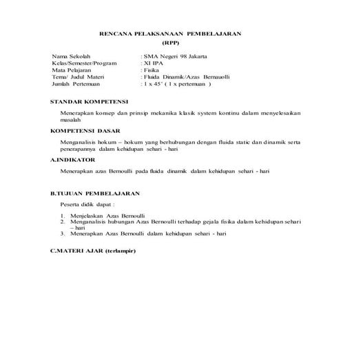Contoh RPP fisika SMA Fluida Dinamik Seftia Haryani FKIP Fisika ...