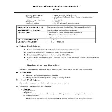 Rpp membuat basis data menggunakan sql