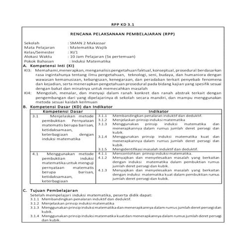 Rpp kd 3.1 induksi matematika fix