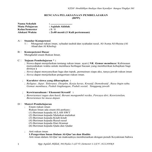 Rpp kelas 1 semester 1 & 2 | RTF