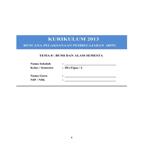 Rpp kelas 3 tema 8 bumi dan alam semesta