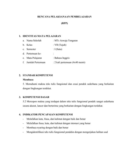 RPP skill Writing, short functional text (Invitation)