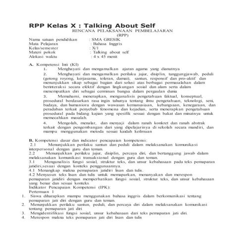Contoh RPP Materi Daily Activities atau Kegiatan sehari-hari | PPTX