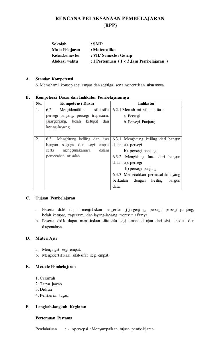 Rpp Ktsp Persegi Dan Persegi Panjang