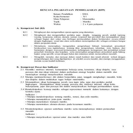 RPP MATRIKS KELAS XI MIPA KURIKULUM 2013 | PDF
