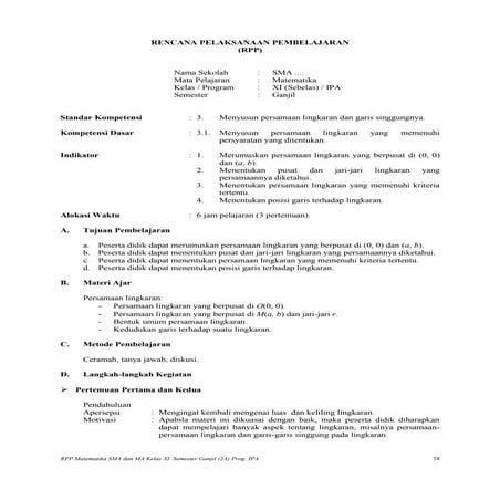 Rpp matematika SMA (lingkaran)