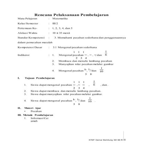 Modul ajar pembelajaran pecahan kelas 3 SD | PDF
