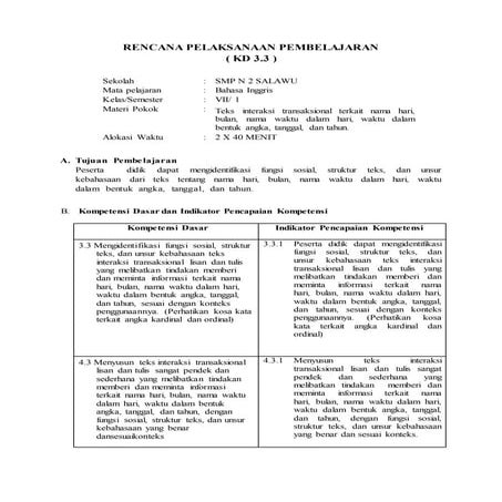 RPP BAHASA INGGRIS K13 KELAS VII (TIME)