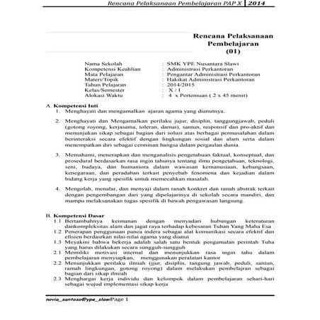 RPP Pengantar Administrasi Perkantoran X