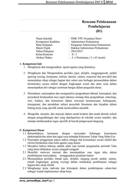 RPP Pengantar Administrasi Perkantoran X