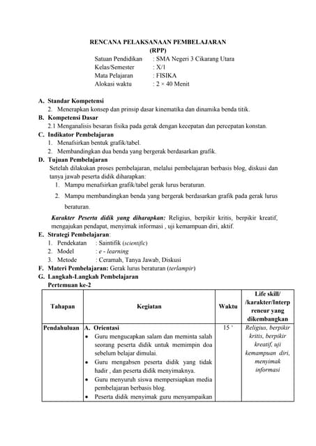Rpp Fisika Glb Dan Glbb Pdf