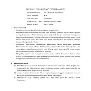 Rpp pertidaksamaan kuadrat