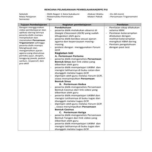 RPP PJJ Matematika Peminatan Kelas 11 | PDF