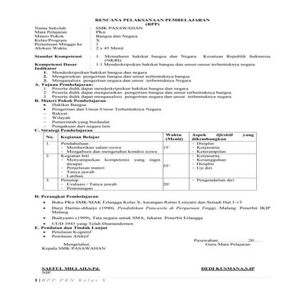 Rpp pkn smk kelas  x