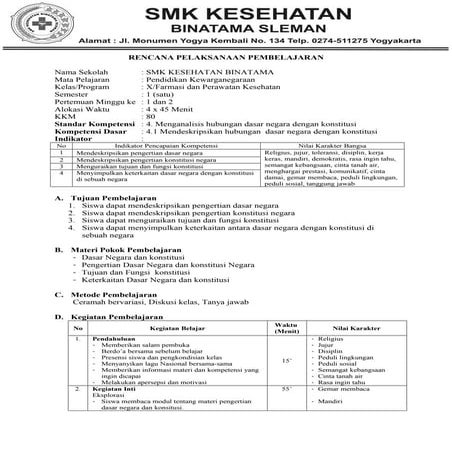 Rpp pkn smk kelas x sem 2 | DOC