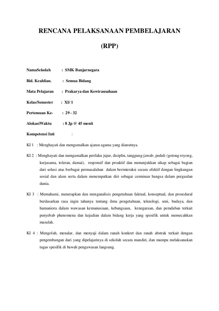 Rpp Prakarya Pengelolahan Kd 8