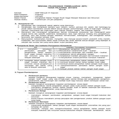 Rpp prakarya pengolahan kelas vii