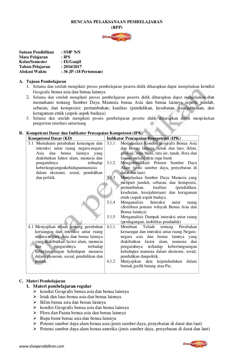 Rpp Revisi 2016 Ips Smp Kelas 9 Rpp Diva Pendidikan