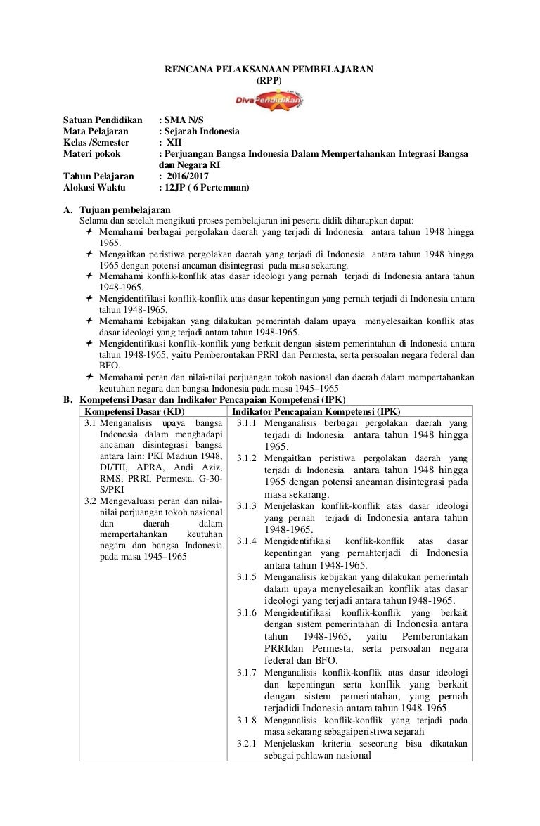 Rpp Revisi 2016 Sejarah Xii Smk Rpp Diva Pendidikan