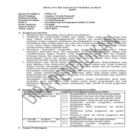 RPP Revisi 2017 Gambar Teknik Otomotif 10 SMK