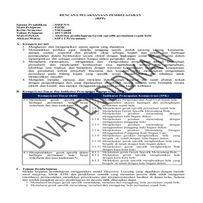 Rpp revisi 2017 pjok kelas 7 smp