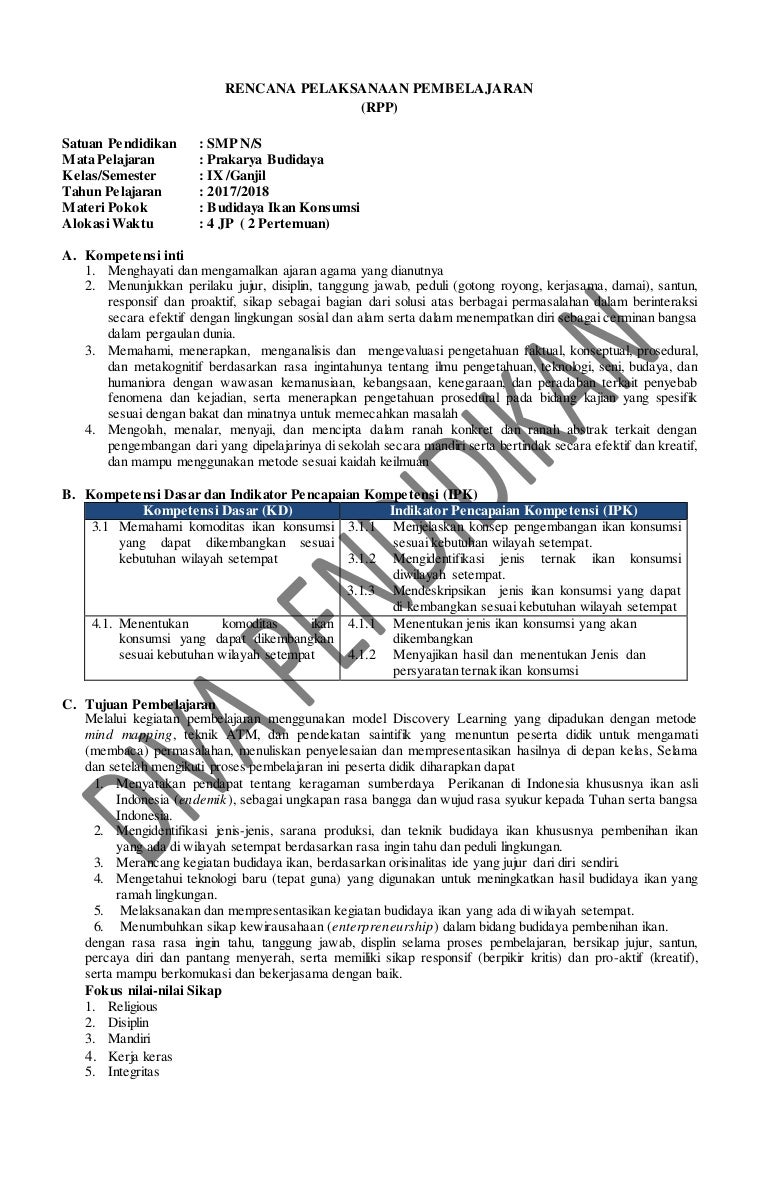 Rpp Revisi 2017 Pkwu Budidaya Kelas 9 Smp