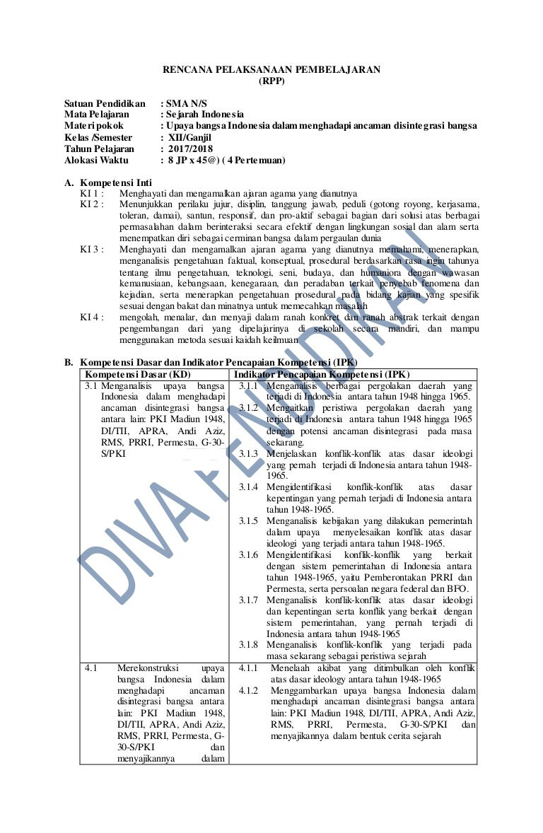 Rpp Revisi 2017 Sejarah Indonesia Kelas 12 Sma