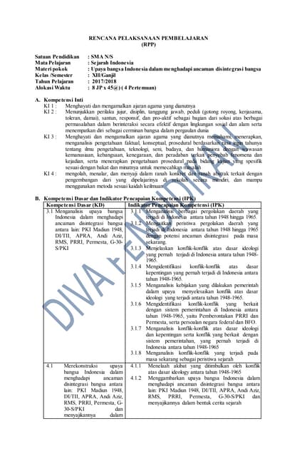 Rpp Revisi 2017 Sejarah Indonesia Kelas 12 Sma