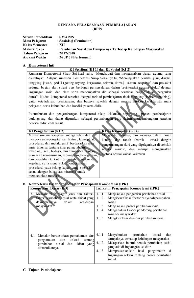 Rpp Revisi 2017 Sosiologi Kelas 12 Sma