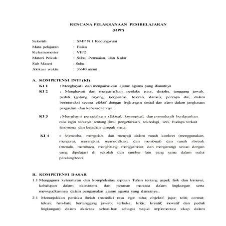 Rpp smp pertemuan 1 materi suhu dan kalor k13