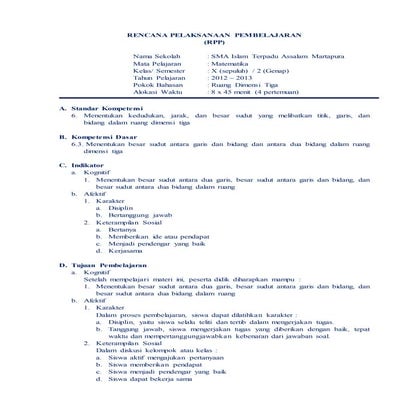 RPP Matematika Kelas 1 Semester 2 (bagian 10) | DOCX