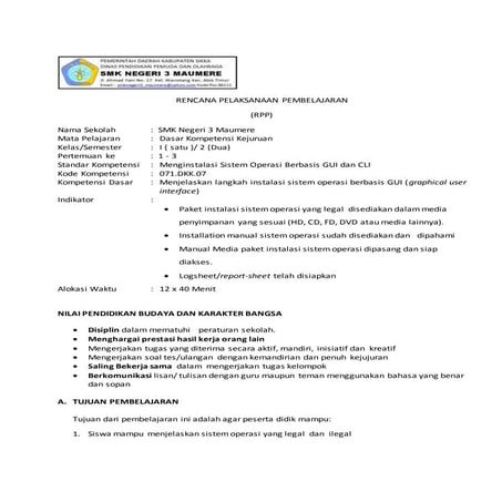 Rpp menginstalasi sistemoperasikelasxsemesterii | DOC