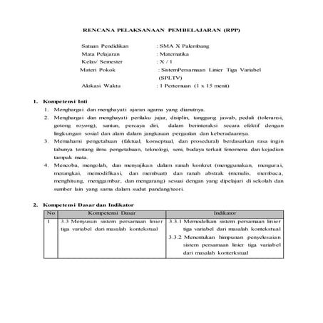 Rpp spltv (sistem persamaan linear tiga variabel)
