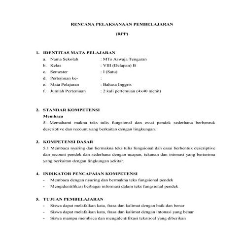 RPP Recount Kelas VIII