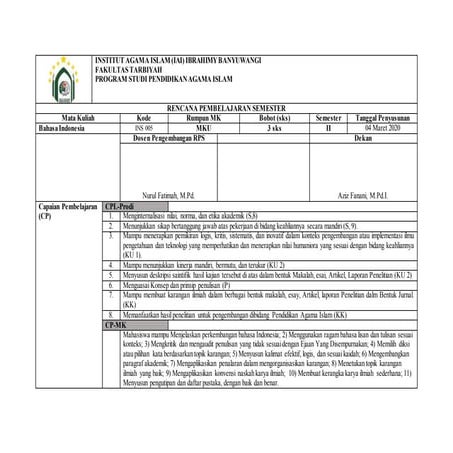 Rps bahasa indonesia 2020 | DOC