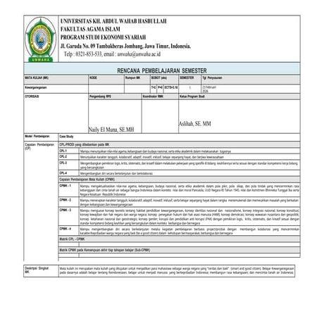 RPS OBE KEWARGANEGARAAN - mata kuliah MKU | PDF