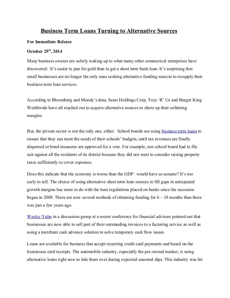 press release 1 business term loans turning to alternative sources