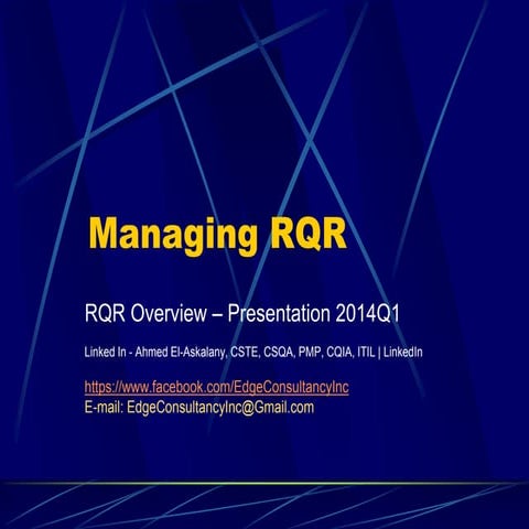 Managing RQR Applied Quality Model into Organization.