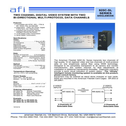 American Fibertek RR-925C-SL Data Sheet | PDF | Digital Audio ...