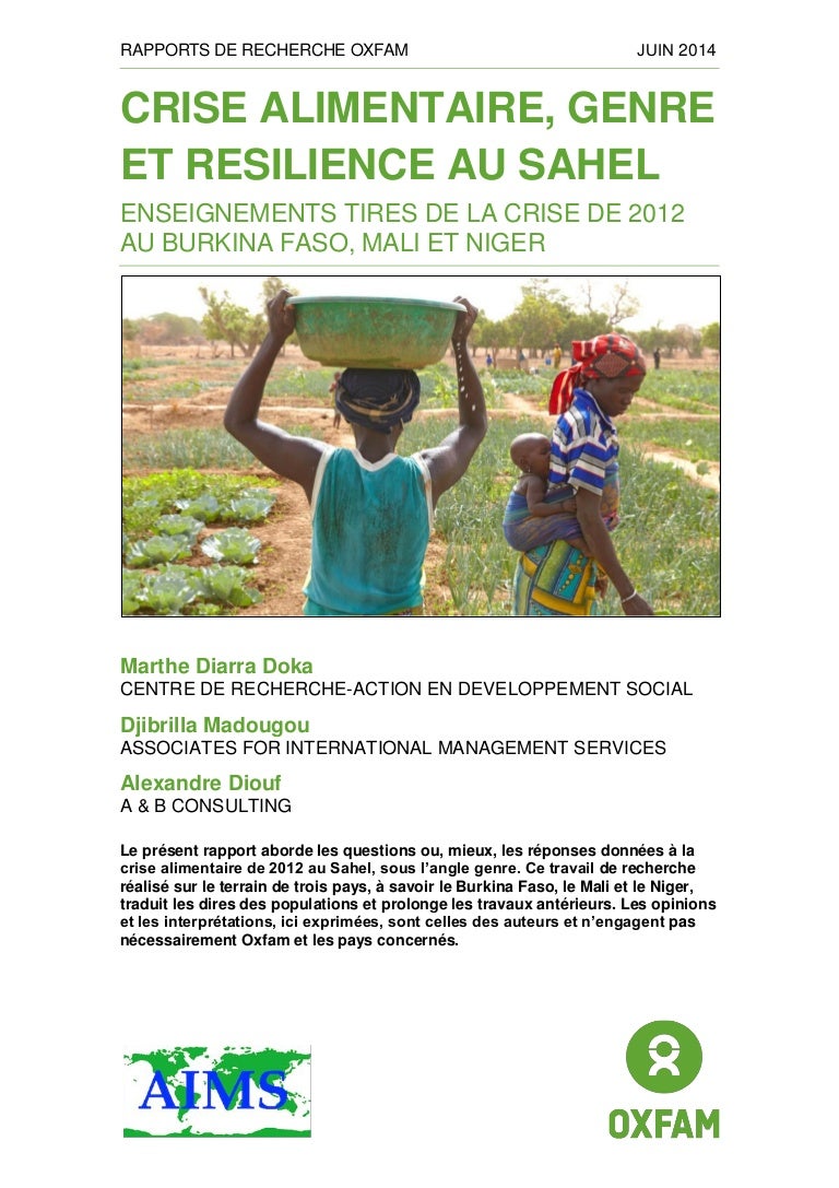 Rapport Oxfam: Crise Alimentaire, Genre Et Resilience Au Sahel