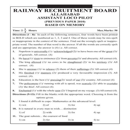 Rrb ALP allahabad 2010 