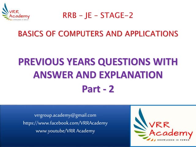 RRB JE Stage 2 Computer and Applications Questions Part 2