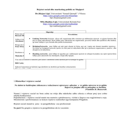 Rrjetet Social Dhe Marketingu Politik Ne Shqiperi