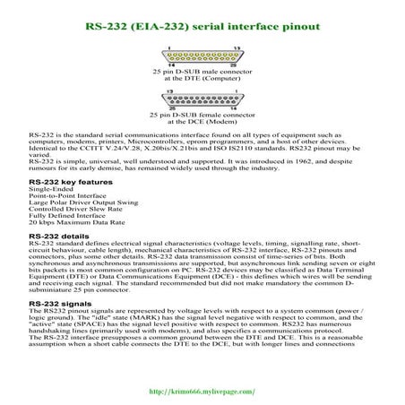 Rs 232 Eia 232 Serial Interface Pinout