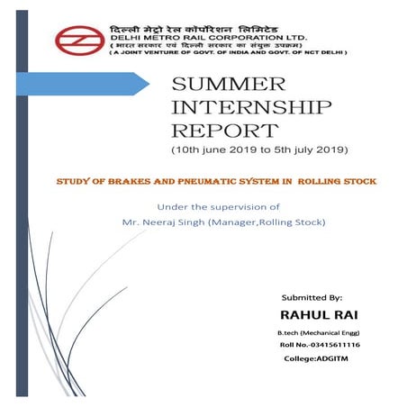 Summer Internship Report on DMRC Rolling Stock