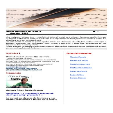 RSA1   Sabor Artístico, La Revista Agosto 2008