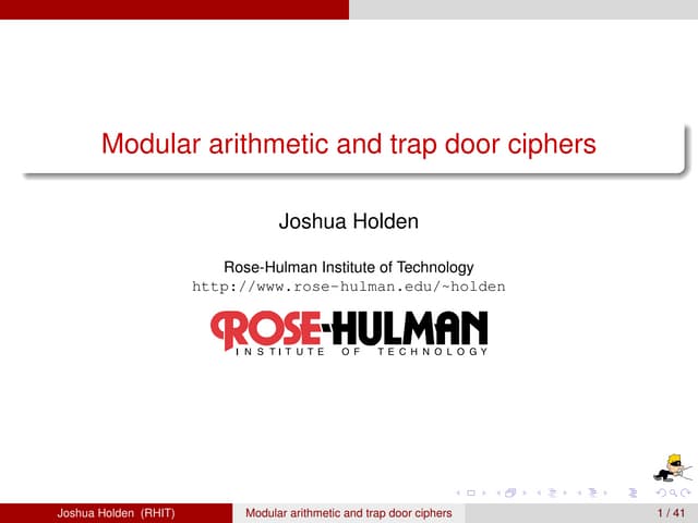 Modular Arithmetic and Trap Door Ciphers