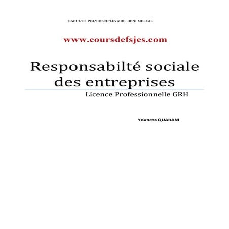 Responsabilité sociale des entreprises - Cours RSE