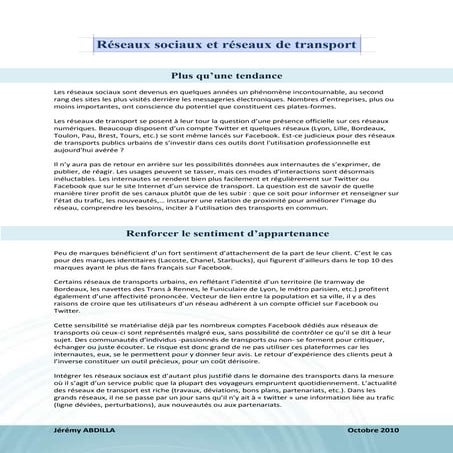 Réseaux sociaux et réseaux de transport urbain