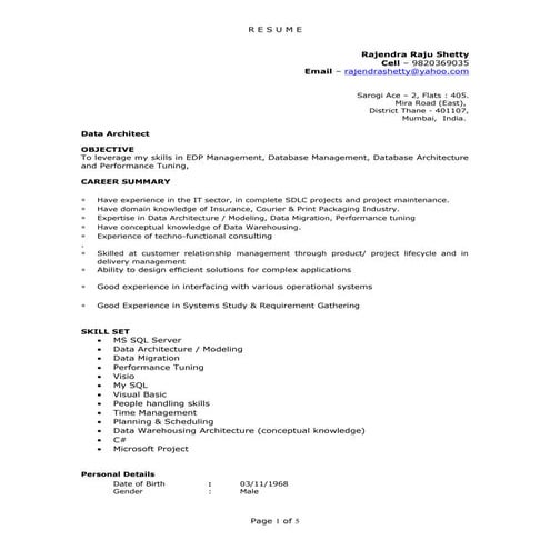 Rajendra Shetty Resuke - Database Architect